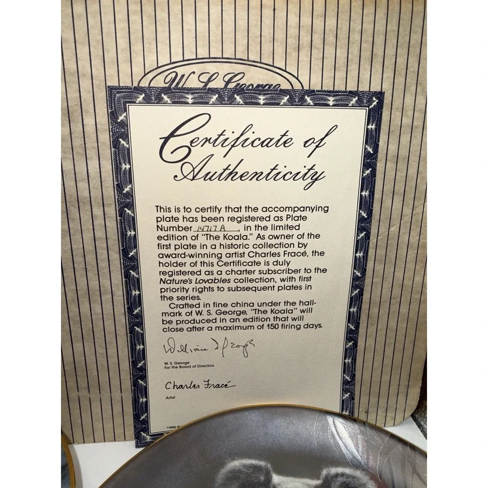 W.S. George Collector Plates 90s…Snow Leopard & Koala‎ Bear W/ COA & Box